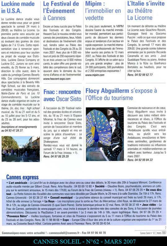 Exposition de peinture De Flocy Abguillerm à L'office du tourisme de Cannes 2007 sur le thème de l'Andalousie